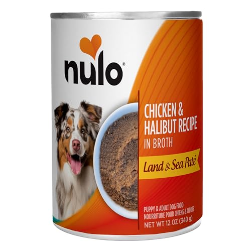 Image of Nulo Land & Sea for Adult Dogs & Puppies Chicken & Halibut Recipe in Broth 12 Ounce Cans, Pack of 5