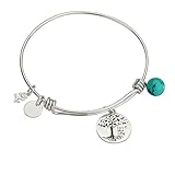 YFN Tree of Life Charm Expandable 925 Sterling Silver Bangle Bar Bracelet 7.75