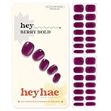 Heyhae Semi Cured Gel Nail Strips | No LED Lamp Needed | Fall, Jelly, Purple | Easy Apply & Remove, Salon Quality | Includes 28 Strips, 1 Prep Pads, Nail File & Wooden stick - Hey, Berry Bold