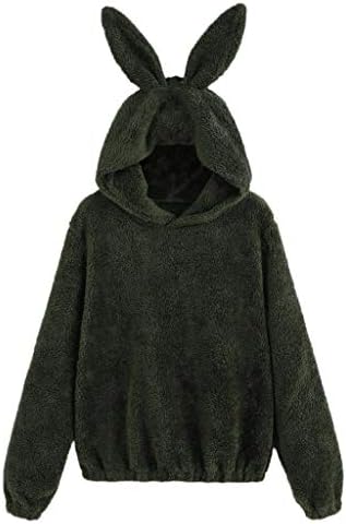 Hoodies for Women, Misaky Solid Casual Plus Size Plush Long Sleeve Hooded Sweatshirt Jumper Tops with Bunny Ears(Brown, XXXL)