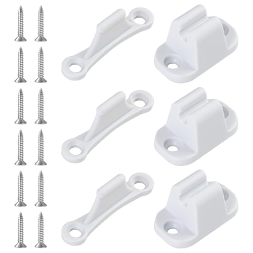 3 Stück Türfeststeller Grau-Weiß, Wohnmobil Türhalter Türstopper Kunststoff für Wohnwagen, Wohnmobil und Boote, Türhalterung außen montieren mit 12 Schrauben, Türstopper & Türhalter Camping Zubehör