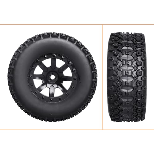 Image of Pre-Glued 1 /10 RC Short Course Truck Wheels and Tires Combo 12mm Hex - Compatible with Traxxas Slash 4X4 BL-2S, Losi Tenacity, Redcat Blackout(Set of 4)
