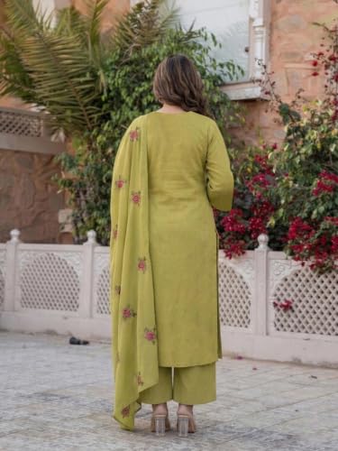 Image of ANNI Designer Kurta Sets for Women Viscose Blend Embroidered | Kurta Palazzo Dupatta Set | Designer Kurti Set for Women | V Neck Full Sleeve Ethnic Suit | Indian Kurta Outfit with Palazzo Pants