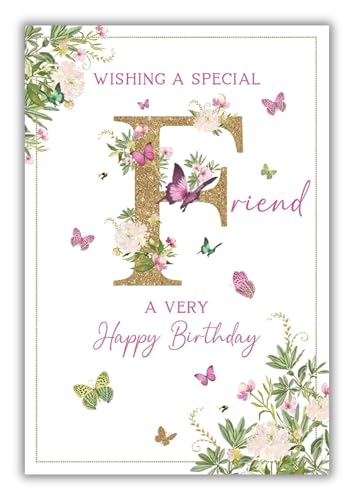 Nigel Quiney Special Friend' Female Birthday Card for Women/Girls - Butterflies & Flowers with Foil Details - Eco-Friendly & Recyclable