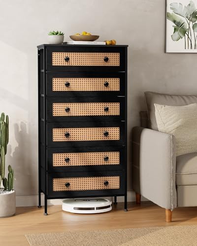 Crestlive Products Rattan Dresser Storage Tower, Tall Fabric Dresser, Chests of Drawers, Wood Top...