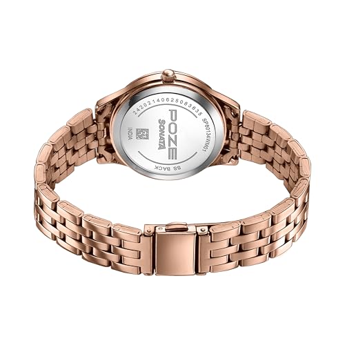 Image of Sonata Poze 6 Sidewalk Sparkle Ladies Quartz Chocolate Round Dial Women's Watch | Stainless Steel Strap Material | Watches for Women Analog - SP80134WM01