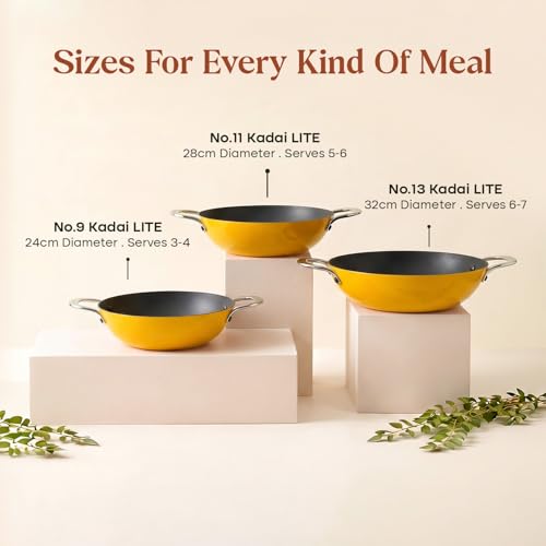 Image of CUMIN CO. Enamel Cast Iron Kadai LITE | 2L, 24 cm |5 Years Warranty | Non Toxic Heavy Bottom Kadhai for Frying | Induction & Gas Compatible | Chemical Free Coating | Mustard
