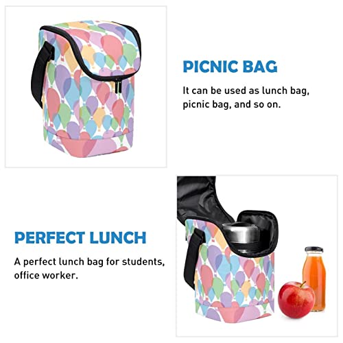 Bolsa de almuerzo aislante con estampado de globos resistente y lavable 3