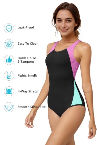 Image of Beautikini Period Swimwear One Piece Sporty Racerback Color Block Swimsuit