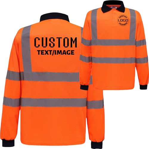 High Visibility Safety Polo Shirt Custom Your Logo Reflective Construction Work Shirts Long Sleeve T Shirt Orange