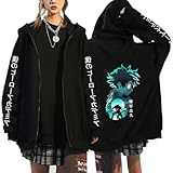 Xuminvty Midoriya Izuku Cosplay Jacket Winter Adult Sweater Pullover Deku Hoodie Zipper Sweatshirt Costume (US, Alpha, Large, Regular, Regular, Black 3)