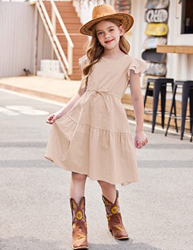 Arshiner Toddler Cotton Linen Dress Summer Casual Party Double-Ruffle Sleeves Dresses 2-6Y2