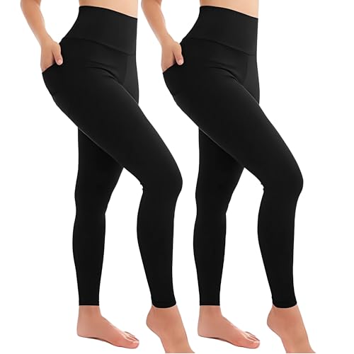 Image of The Fancy Dress 2 Pack Women's High Waisted Leggings Tummy Control Tights - Ladies Running Gym Yoga Pants Black, Size 24