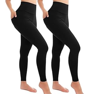 The Fancy Dress 1, 2 Pcs Womens High Waisted Tummy Control Leggings – Ladies Running Gym Soft Cotton Legging Yoga Pants Plus Size UK 8-30