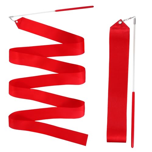 Jxiwfvl 2PCS Red Dance Ribbons Dancing Wands Rhythmic Gymnastics, 78.7 Inch Gymnastics Ribbon Dancing Ribbons Wand Streamers Baton Stick Twirling Party Favors