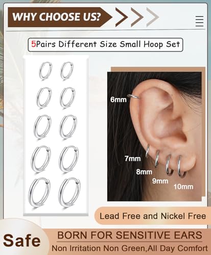 Surgical Steel Earrings Sets for Sensitive Ears Lightweight Small Huggie Hoop Earrings Hypoallergenic 20G Stainless Steel Opal Ball Pearl CZ Flat Back Earrings for Women Men Trendy Cartilage Earrings Hoop Stud2