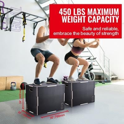 Happybuy 3-in-1 Plyometric Jump Box, 30/24/20 Inch Wooden Agility Platform, Anti-Slip Exercise Step-Up Box for Home Gym, Strength Training, Black