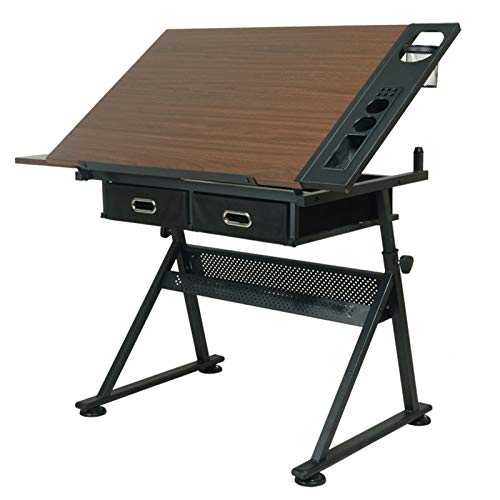 Height Adjustable Drafting Desk with Tiltable Tabletop and 2 Storage Drawers Ideal for Art Writing Reading and W Station