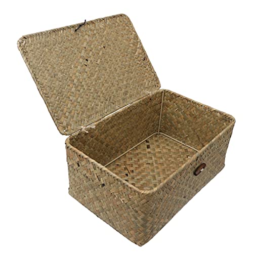 Panier en jonc de mer pour éliminer le désordre, boîte avec couvercle anti-poussière