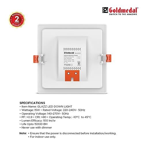 Image of Goldmedal Glazz 15W Sqaure Ceiling Light | Recessed LED Downlight for False Ceiling | Cut Out :6.02 Inch |Downlight for Home,Hall,Room,Kitchen,Office,Shop|Color Changing (CCT), Pack of 6