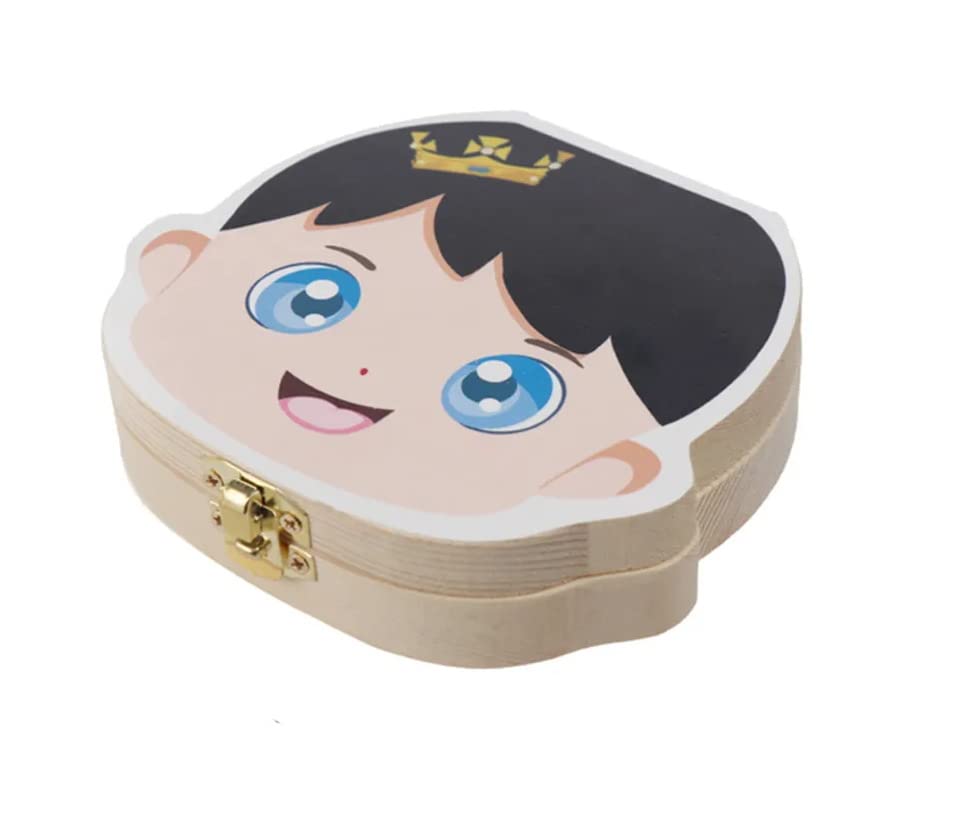 CATCHEX Baby First Tooth Fairy Keepsake Box for Kids, Blue Wooden Tooth Saver & Storage Box - Boys