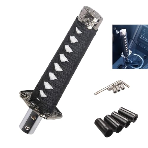 Bawkars Car Samurai Sword Gear Shift Knob, 5.91'' Shift Knob Protective Cover with 4 Adapters, Metal-Cloth Personalized Shifter Gear, Universal for Most Manual Transmission Cars (White & Black)