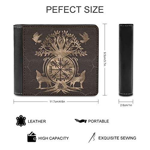 Mens Wallet Billfold Card Holder Viking Wolf Bird Compass Tree Bifold Wallet Purse PU Leather Minimalist Wallet2