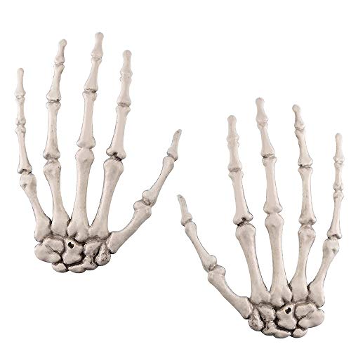 2 Pack Halloween Skeleton Hands Realistic Life Size Severed Plastic Skeleton Hands for Halloween Themed Party Decoration Props(Right & Left)
