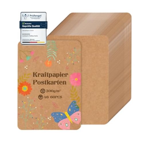 moinkerin 60 Stücke A6 Kraftpapier Karten 10.5X14.8CM 300g/m²Druckbar Postkarten Blanko Karten Blanko für DIY, Hochzeitseinladungen, Danksagungskarten