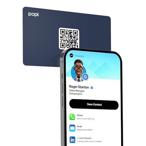 Image of Authentic Patented Popl Card (Avoid Fake Knockoffs) - Smart NFC Networking Card - Simply Tap to Exchange Contact Info, Capture Leads, & Manage Contacts (Navy Blue)