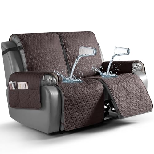 TAOCOCO 100% Waterproof Recliner Cover, Non-Slip Washable Reclining Couch Cover with Elastic Leg Straps, Furniture Protector for Dogs (Chocolate, 2 Seater)