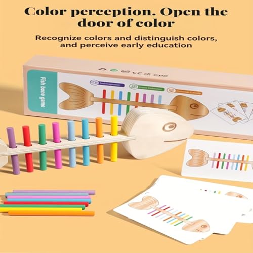 Image of SHINETOY Montessori Toys for 1 to 3 Year Old Boys Girls Toddlers, Wooden Sorting & Stacking Toys for Kids Preschool, Educational Toys, Color Recognition Stacker Shape (Fish Bone Sorting Puzzle)
