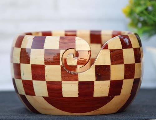 Image of Handmade Wooden Yarn Bowl - Yarn Holder Storage Bowl - Yarn Bowl for Knitting 7 inch x 4 inch inch - Best Gift for Knitters Multiwood (Large)