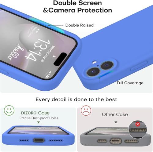 Image of DIZORO Compatible for iPhone 16 Camera Protection Case 6.1, Slim Liquid Silicone 3 Layers Full Covered Soft Gel Rubber Phone Case Protective Cover 6.1 Inch - Azure Blue