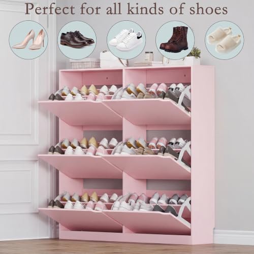 Image of BORNOON Shoe Cabinet with 6 Flip Drawers, Slim Narrow Shoe Storage Cabinet, Freestanding Shoe Organizer for Entryway, Hallway, Foyer
