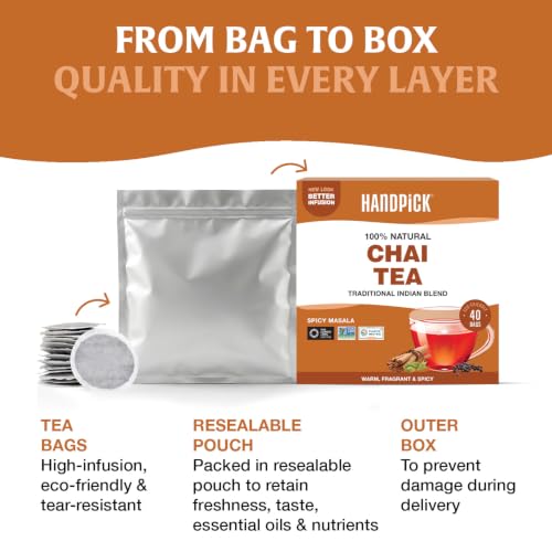 Image of HANDPICK Masala Chai Teabags (40 Count) Robust & Aromatic Authentic Chai