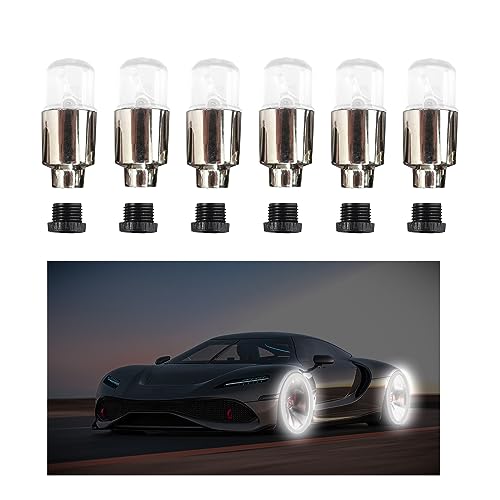 Augeny 6 PCS LED Tire Valve Stem Cap Lights, Neon Spoke Flash Light Bulb Tire Valve Lights, Waterproof Wheel Tyre Valve Dust Cap, Auto Accessories for Car Truck Motorcycle Bike (White)