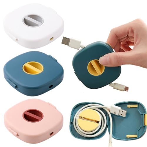 3-Pack Retractable Cable Winder with Rotating Design - Portable Cord Organizer for USB Earphones - Tangle-Free Holder for Home Office Travel