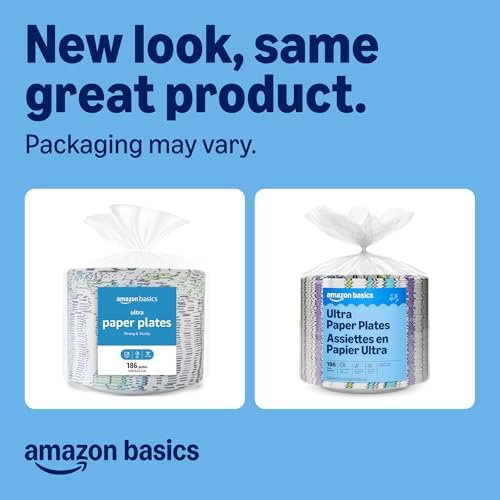 Image of Amazon Basics Ultra Paper Plates, 10 Inch, Disposable, 372 Count (2 Pack of 186), Packaging May Vary