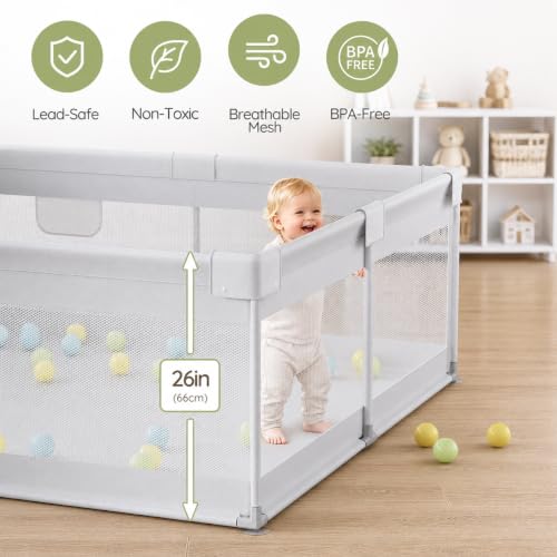 Image of Uanlauo Baby Playpen for Babies and Toddlers, 47x47 in Play Yards, Gray