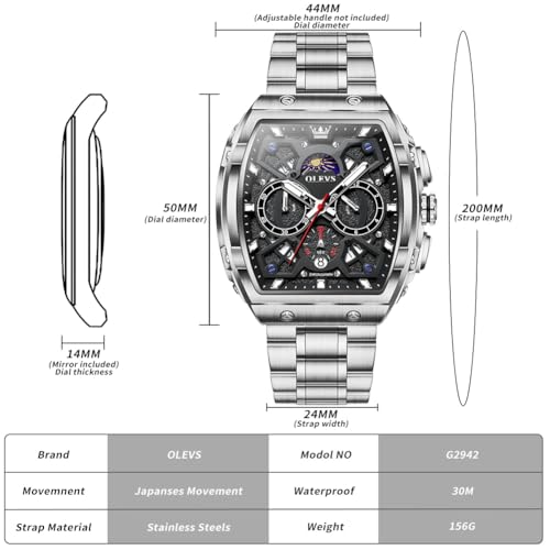 Image of OLEVS Men Watches Square Business Dress Diamond Analog Quartz Date Luxury Watch for Men Casual Stainless Steel Waterproof Luminous Wrist Watch
