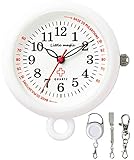 【可愛くてプロ仕様】【塗装が剥げない】ナースウォッチ 2年保証] [リトルマジック] [電池最長4年軽量10g光る文字盤 蓄光針 3種のチェーン [日本製ムーブメント] [3気圧防水] シンプル 懐中時計 防水 時計 看護師 男女兼用 (便利チェーン2種 リール付き)(ホワイト樹脂 NS30）