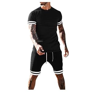 Men’s Sportswear Tracksuit Set for Summer Short Sleeve Top and Shorts Suits 2-Piece Beach Patchwork Short Sleeve Shirts & Shorts Pants Sets