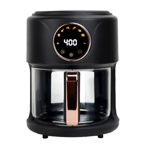 GYMODE 4.7QT Glass Air Fryer, 360° Viewable Glass Air Fryer Non Toxic, 6-IN-1 Preset Cook Modes, Digital Display, Adjustable Temp 100F - 400F, Nonstick, Dishwasher Safe, Black