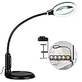 TOMSOO 10X Magnifying Glass with Light and Clamp, 5 Color Modes Stepless Dimmable Lighted Magnifier with Stand, Flexible Gooseneck LED Desk Lamp Hands Free for Craft Reading Painting Hobby Close Work