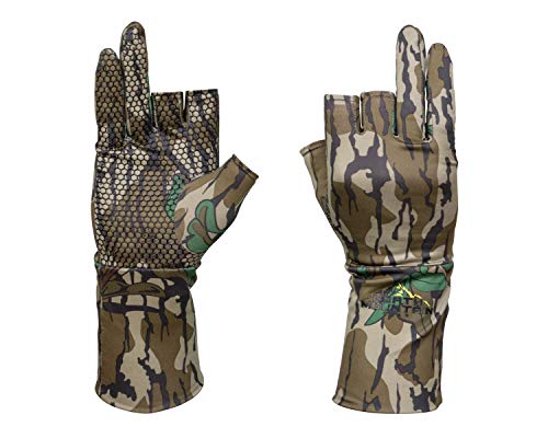 North Mountain Gear Fingerless Hunting Gloves - Mossy Oak Greenleaf Camouflage - Warm Weather Gloves with Sure Grip Technology for Bow and Shotgun Hunting
