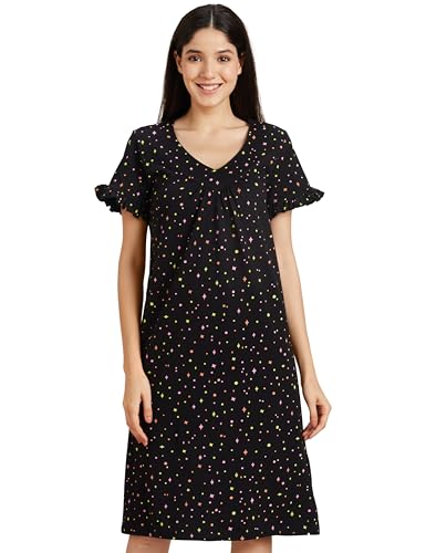 Image of Amazon Brand - Symbol Women Cotton Knee Length Regular Fit Nighty | Night Dress (Available in Plus Sizes)