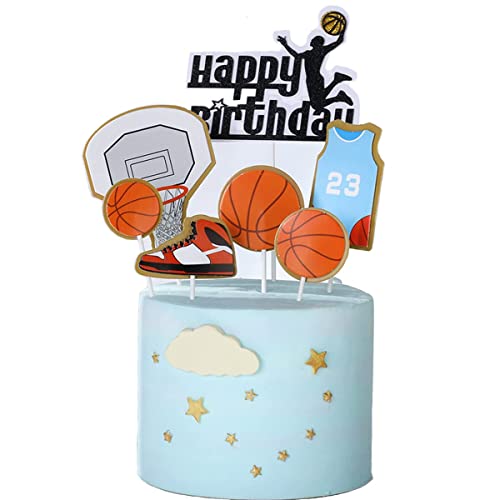 Jxuzh Lot de 7 décorations de gâteau de basketball - Décoration de gâteau - Thème : basket-ball - Pour homme et garçon - Pour fête d'anniversaire Cover