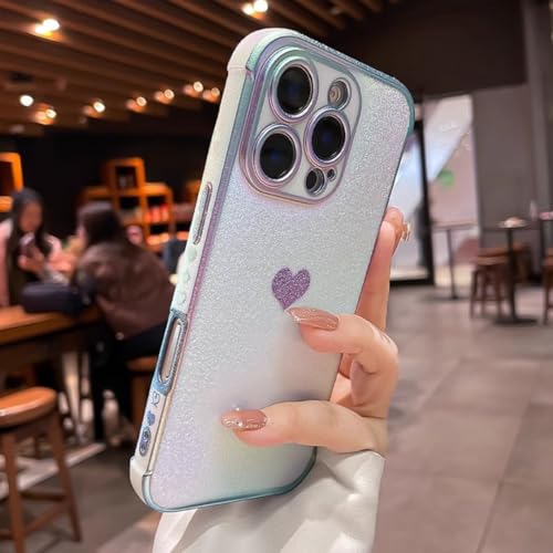 Coque iPhone 14 Pro Max antichoc en silicone souple avec bords plaqués or et cœur