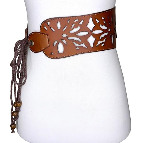 Wide Waist Belt For Women, Wide Leather Corset Dress Belt For Tunics, Western Floral Cutout Waistband3